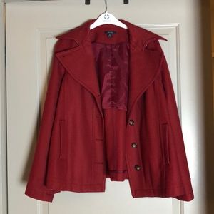 Red Nautical Wool-Blend Coat Single Breasted